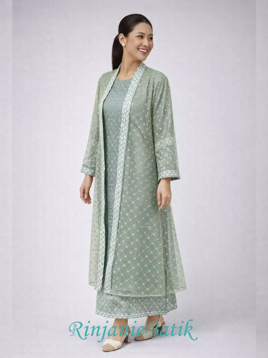Rinjanie Batik - GMOT GT- Gamis Outer Raya Green Tea- Batik Cap