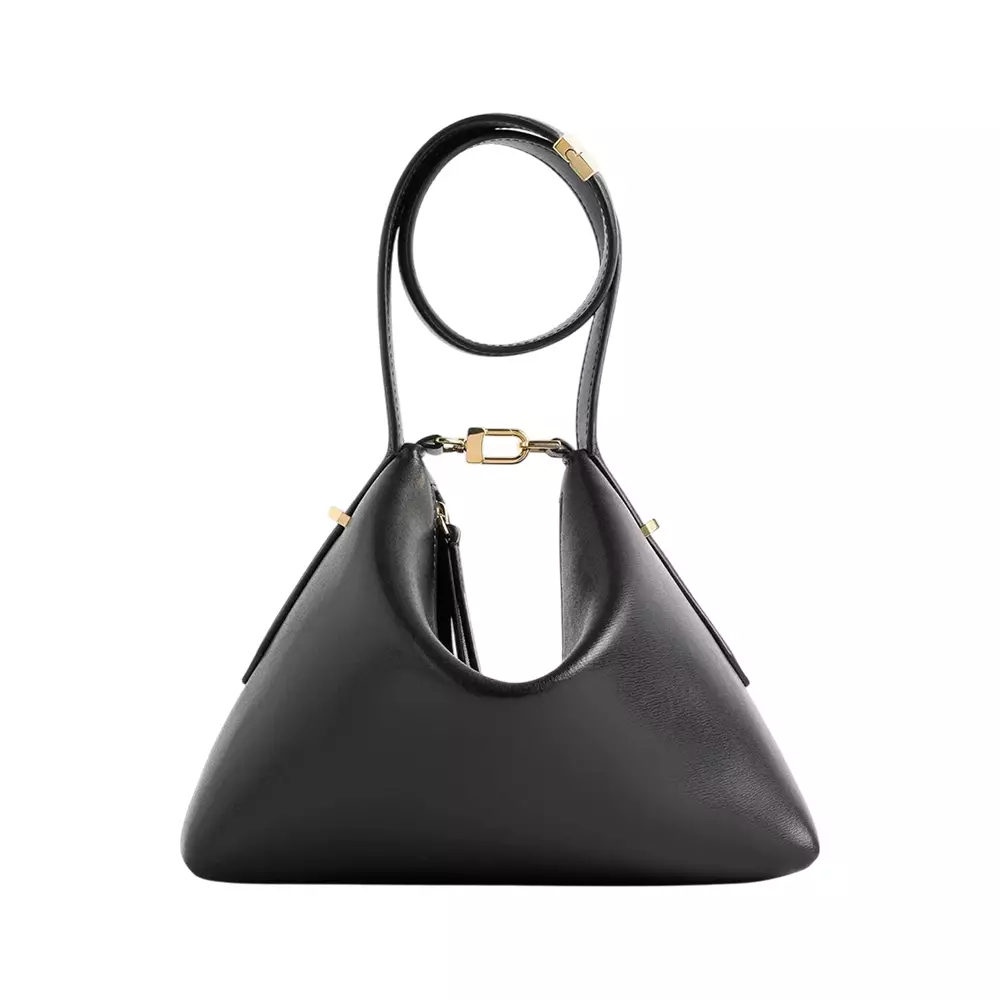 Bevel Leather Wristlet Bag Black