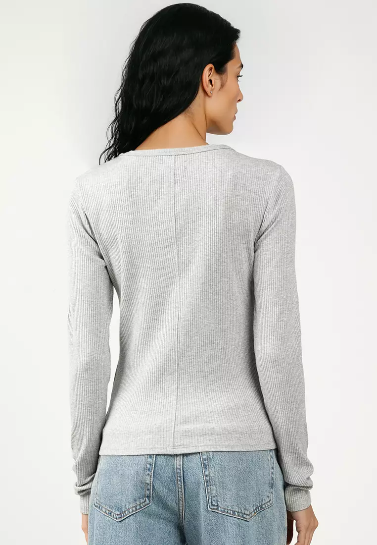International Long Sleeve Modern Ribbed Cropped Tee