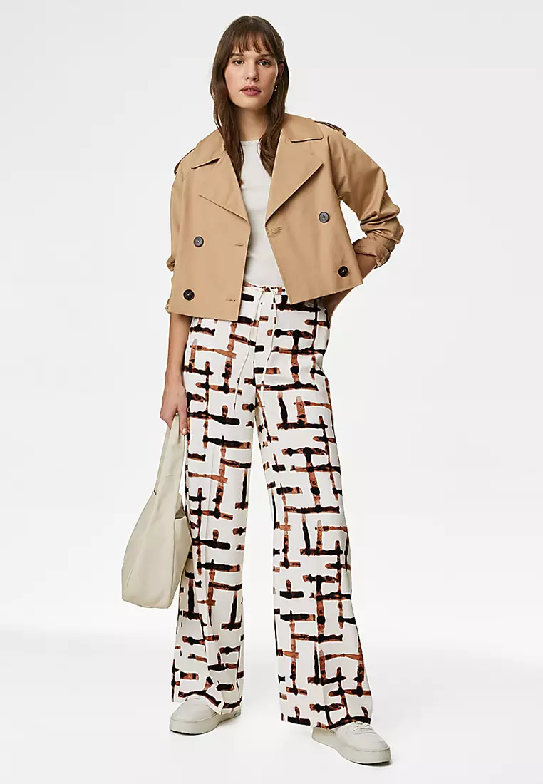 Printed Drawstring Wide Leg Trousers