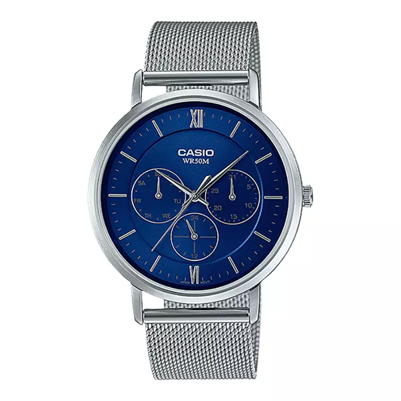 Jam Tangan Pria Casio General MTP-B300M-2AVDF Dress Men Blue Dial Mesh Strap