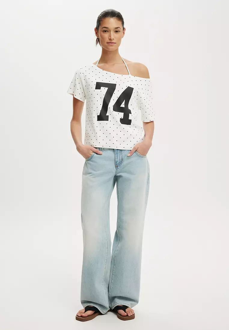 The Sporty Off Shoulder Graphic Tee