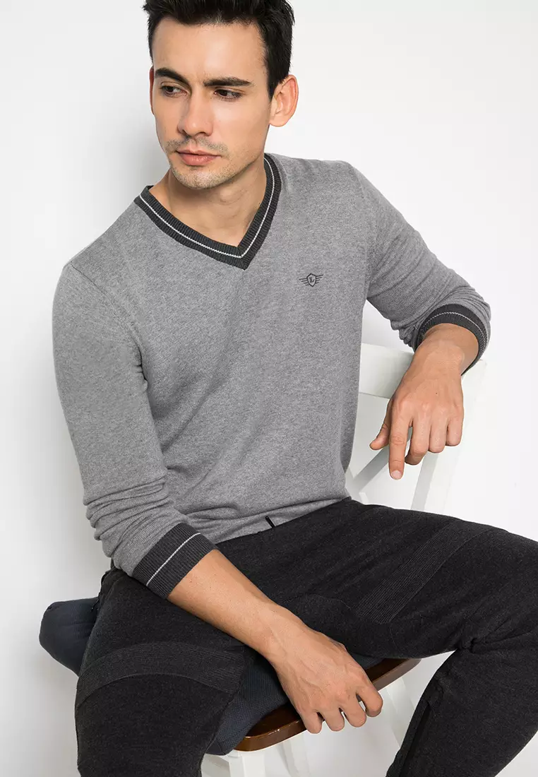 LGS - Sweater Casual - V neck - Abu - Regular Fit