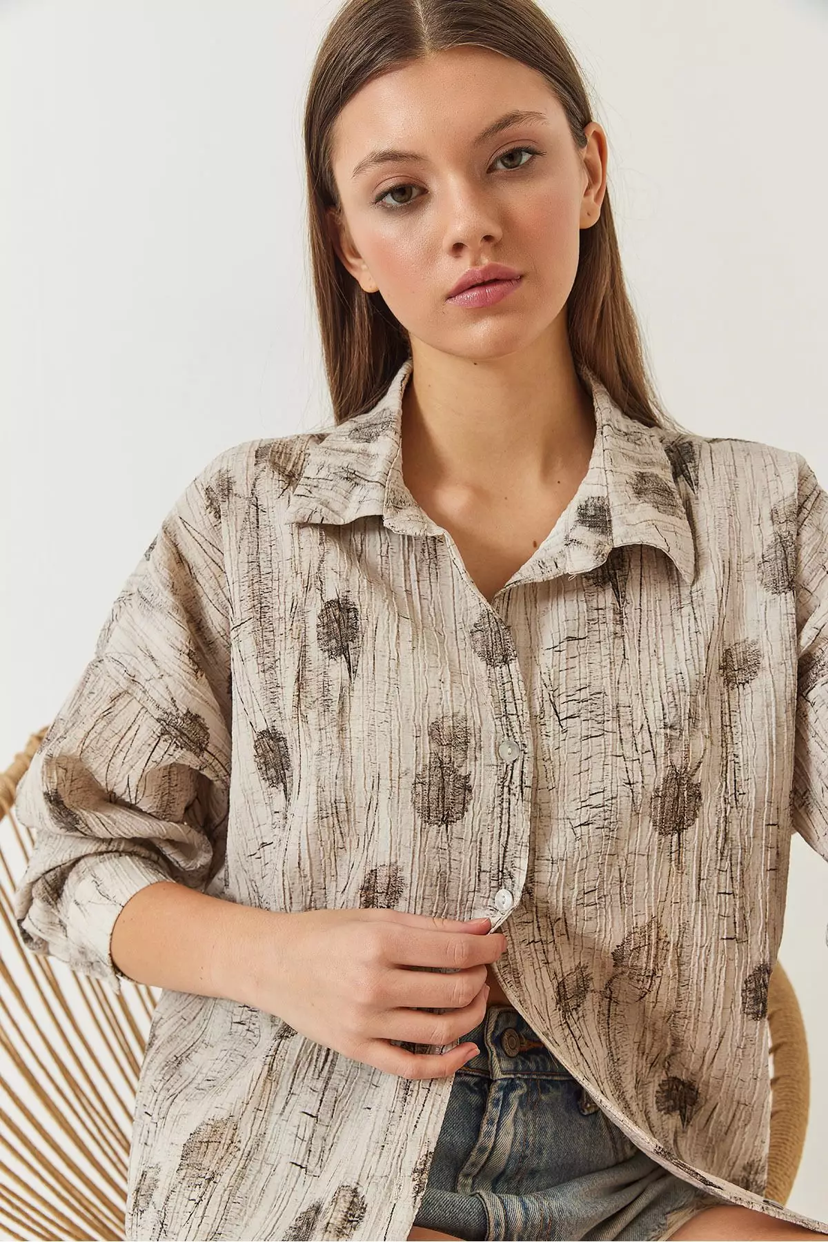 Women's Off Shoulder Print Oversize Shirt 60398 60271063