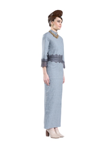 Buy Liatris Grey Border Lace Top with Maxi Dress from Hernani in Grey and Blue at Zalora