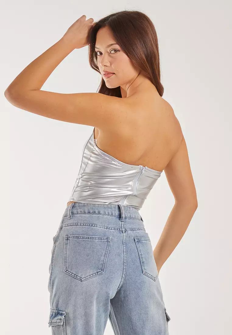 Pink Vanilla Silver Metallic Corset Top