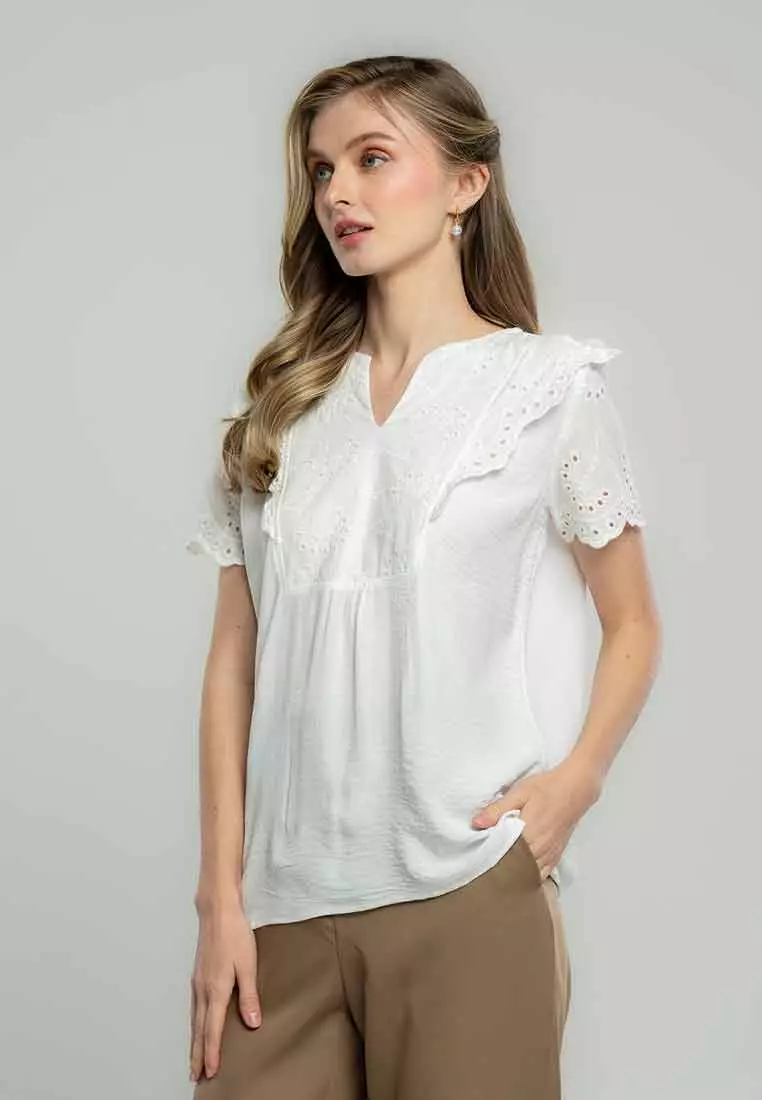Imani Eyelet Embroidered Linen Blouse