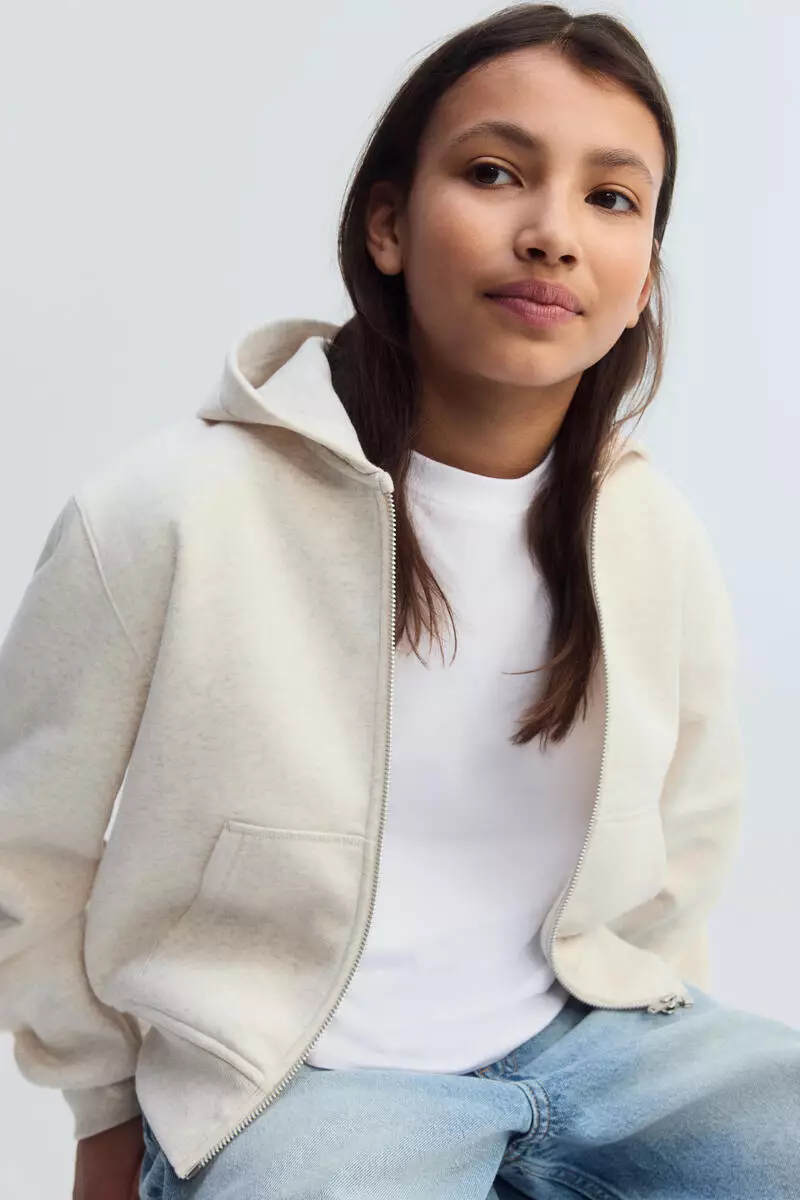 Zip-through brushed-inside hoodie