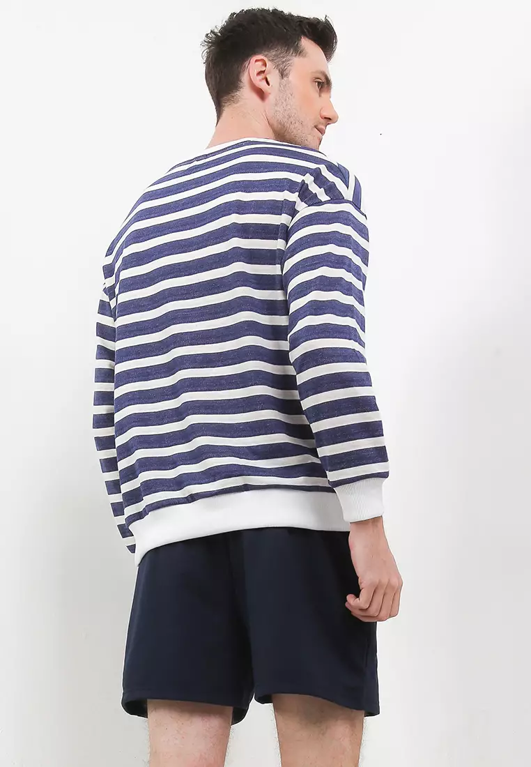 Sweater Lengan Panjang Stripe Short Pants Set