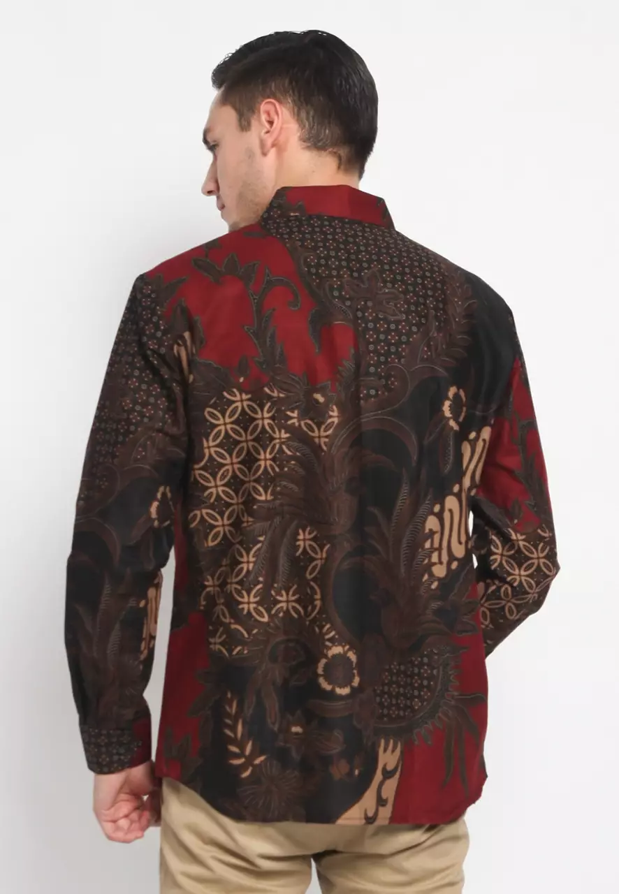 Kemeja Batik Pria Premium Slimfit Elegant Modern Lengan Panjang Kamajaya Maron