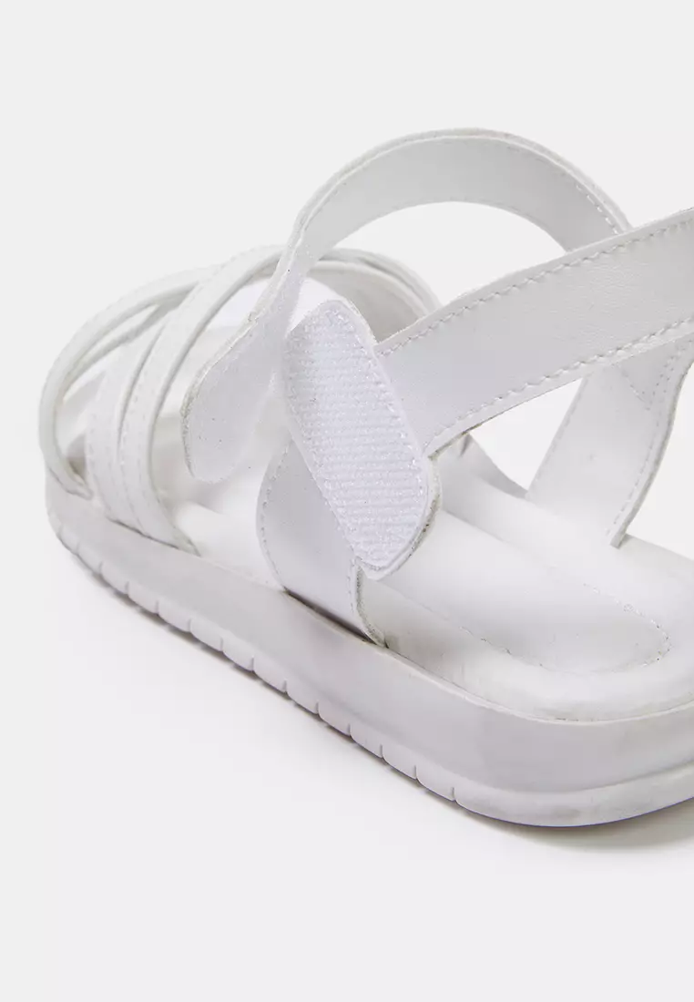 White Velcro Strap Big/Little Girls Kids Sandals Takss25Sd00040