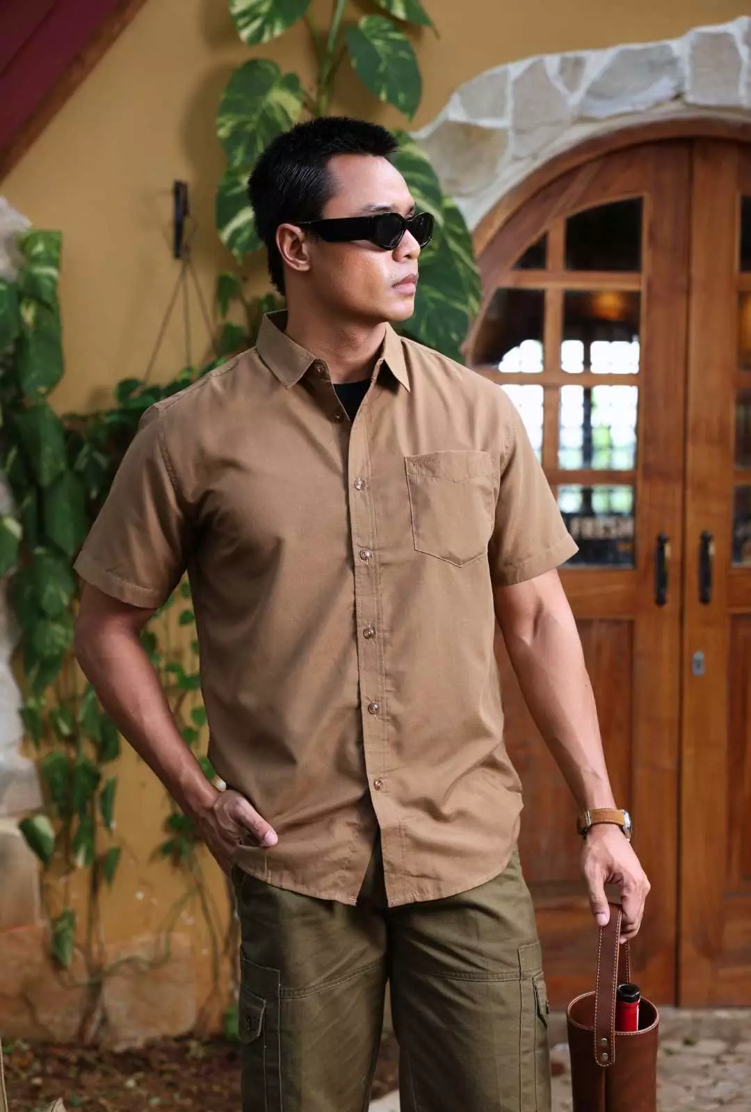 POLICE Kemeja Polos Basic Cotton Soft Regular Fit Lengan Pendek Pria