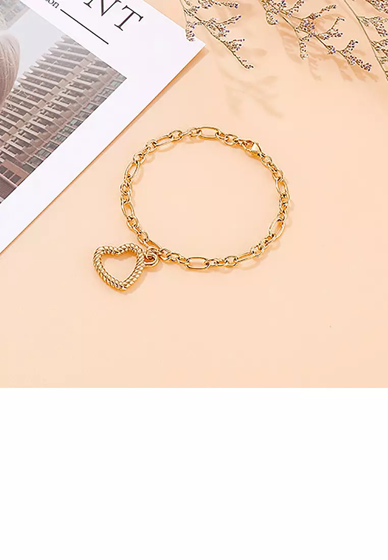 Fashion and Simple Plated Gold Hollow Heart-shaped 316L Stainless Steel Bracelet