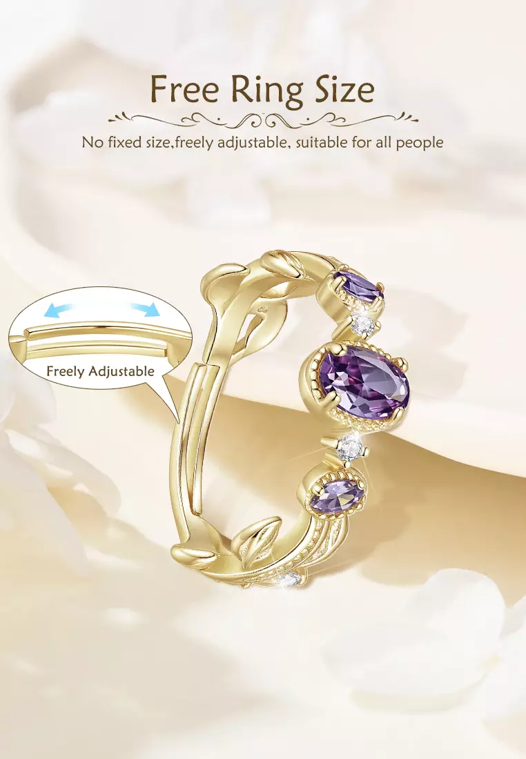 Cincin Wanita Titanium Anti Luntur Fashion Korea Perhiasan Purple Zircon 5A Cincin Cewek