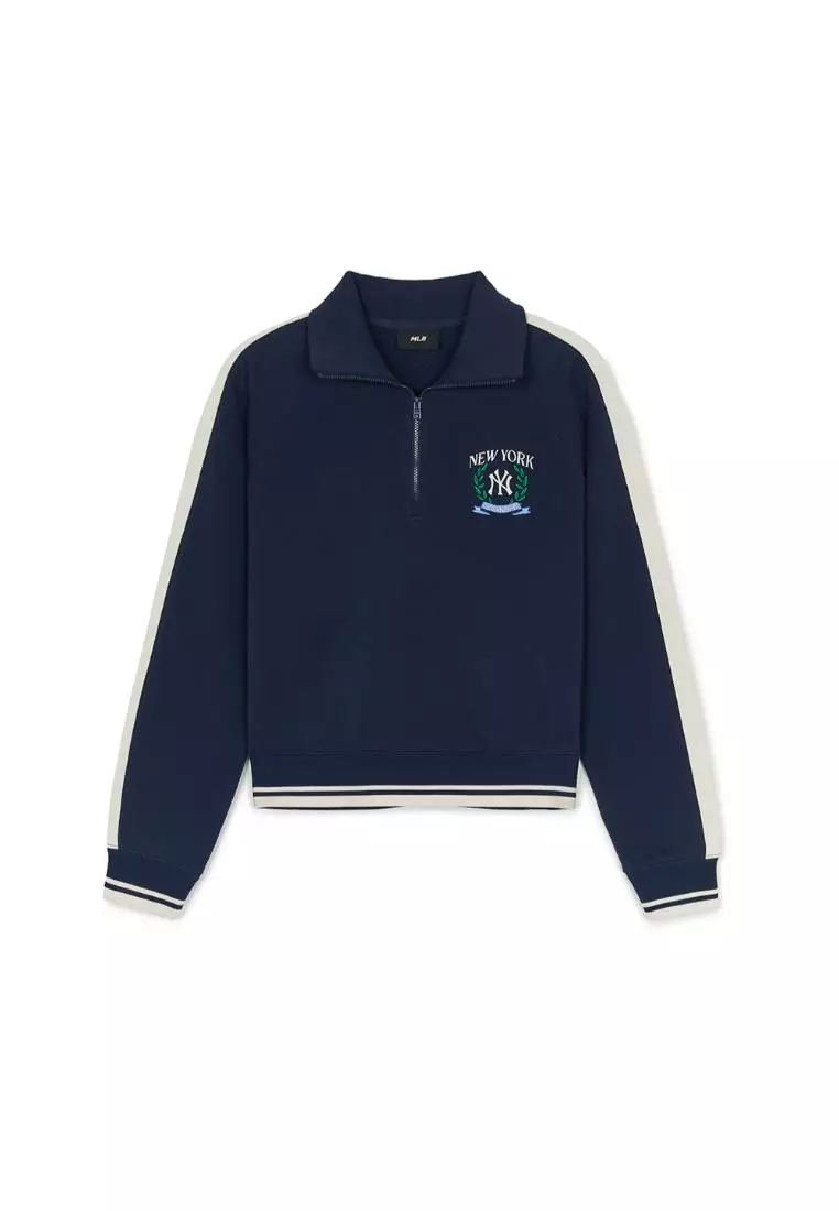 WOMEN'S SPORTIVE VARSITY TRACK CROP HALF-ZIP SWEATSHIRTS NEW YORK YANKEES