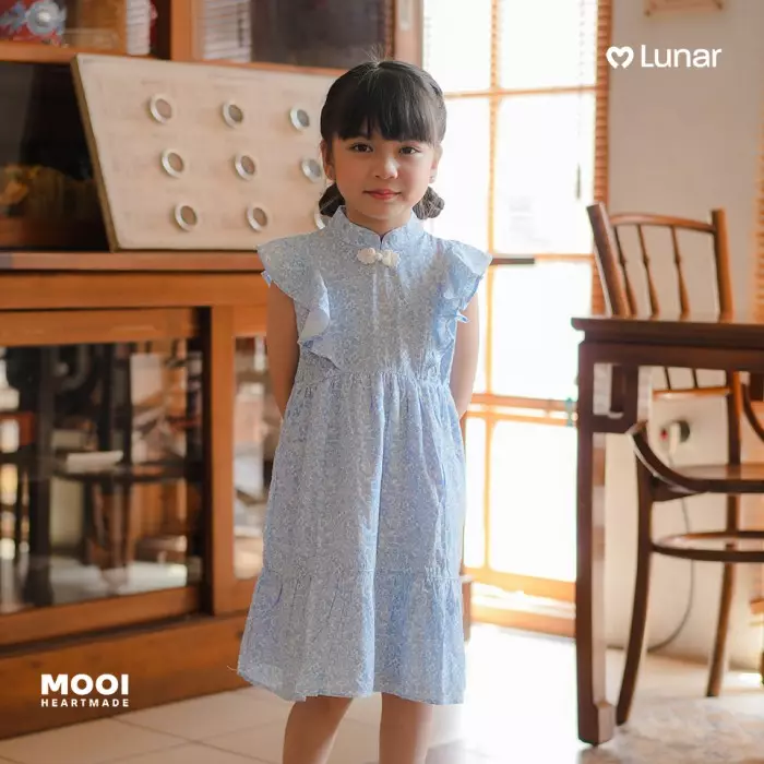 Mooi Dress Anak Perempuan Lunar Collection Daisy Cheongsam Dress - Sunny Lime