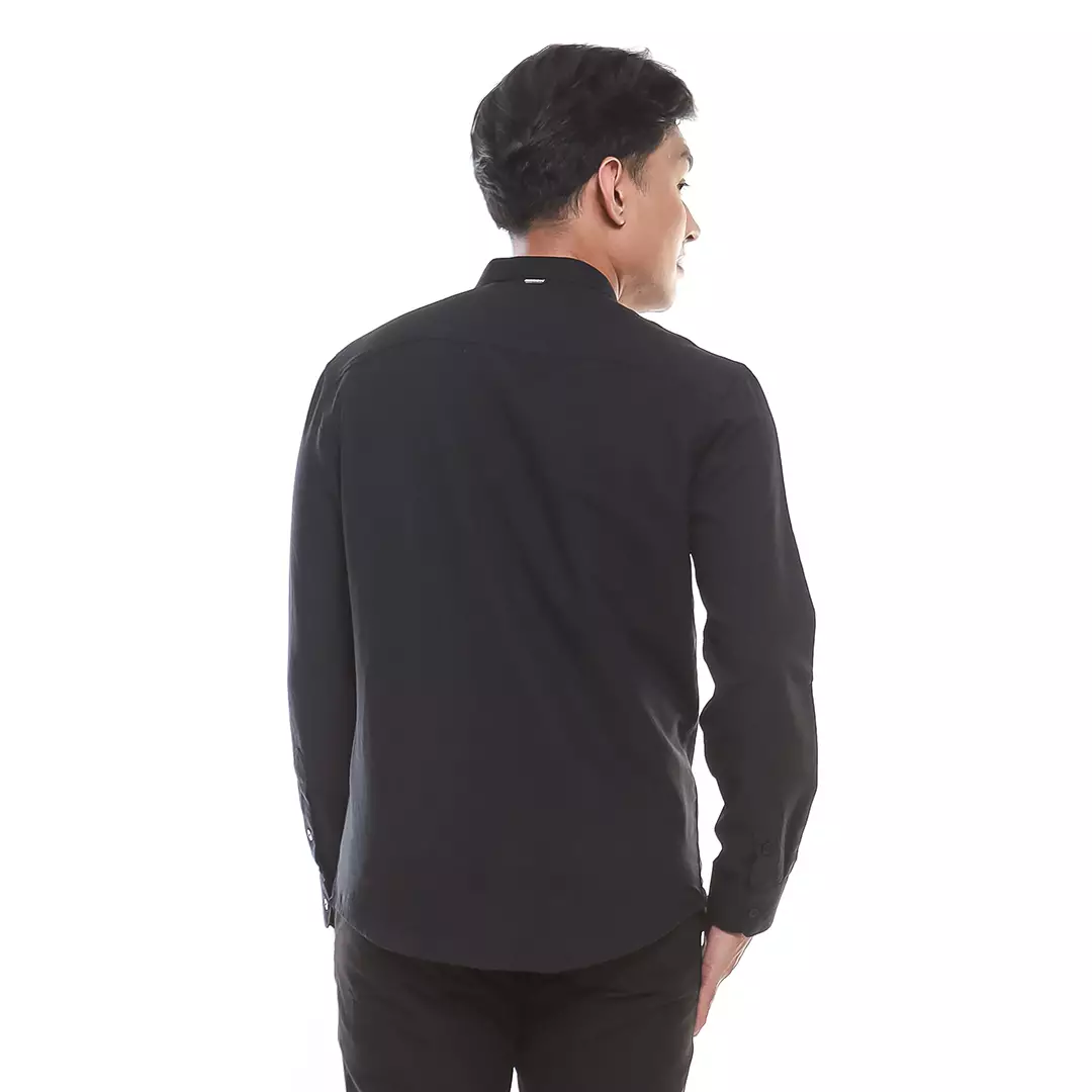 OXCON Kemeja Koko Pria Lengan Panjang Polos Fitra Black