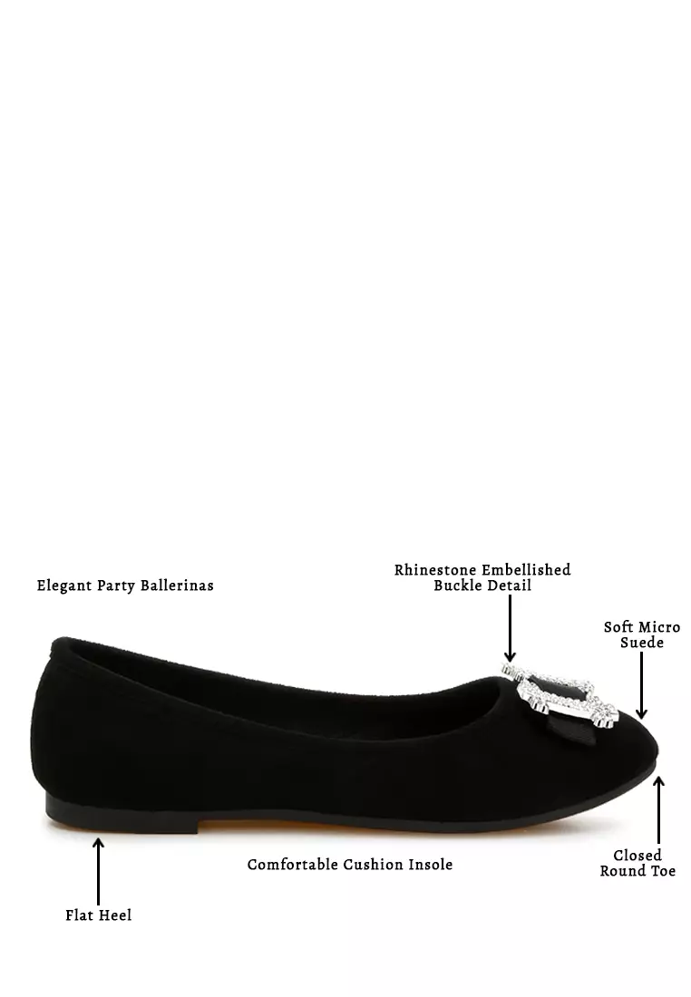 Rhinestone Buckle Detail Ballerinas in Black