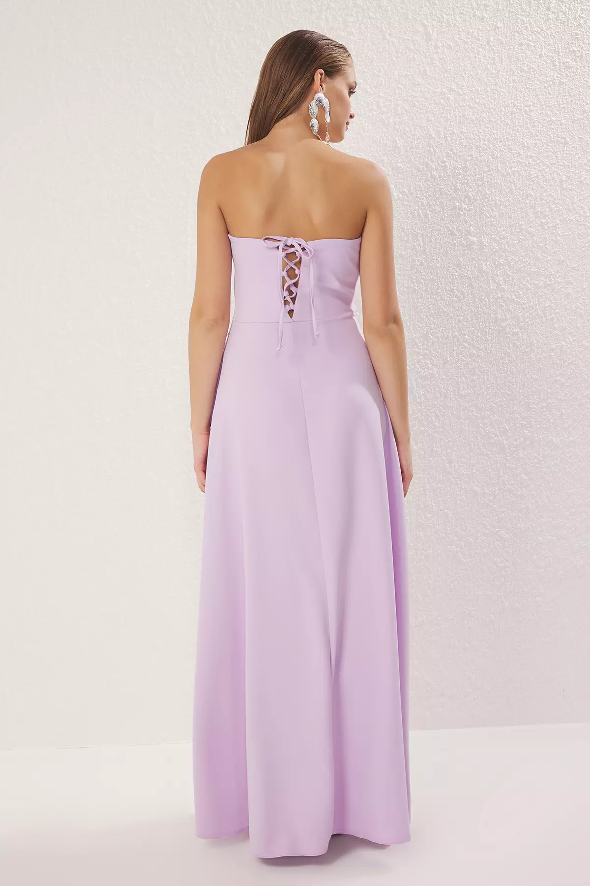 Lilac Strapless Back Detailed Woven Long Elegant Evening Night Graduation Dress TPRSS25AE00082