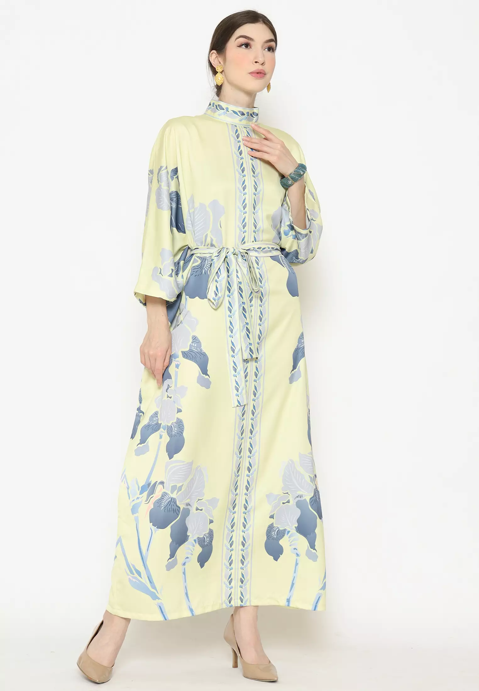 Kanzi Exclusive Long Sleeve Yellow Grey Batik Kaftan