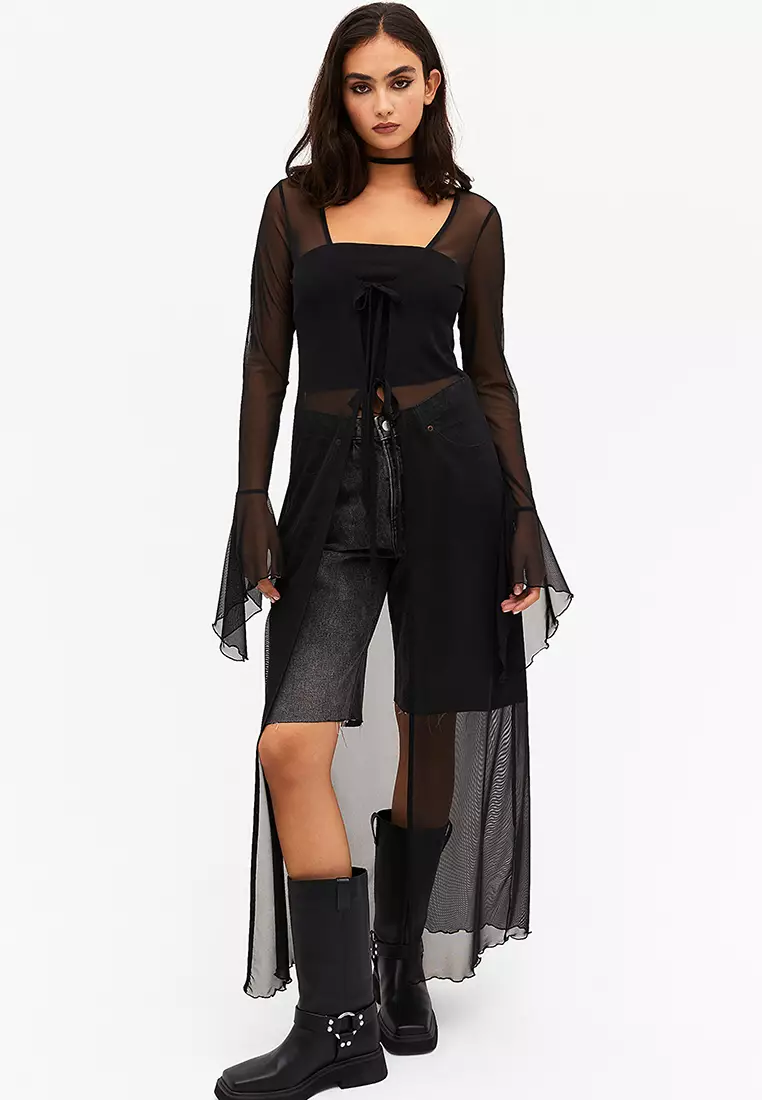 Long sheer cardigan black clearance