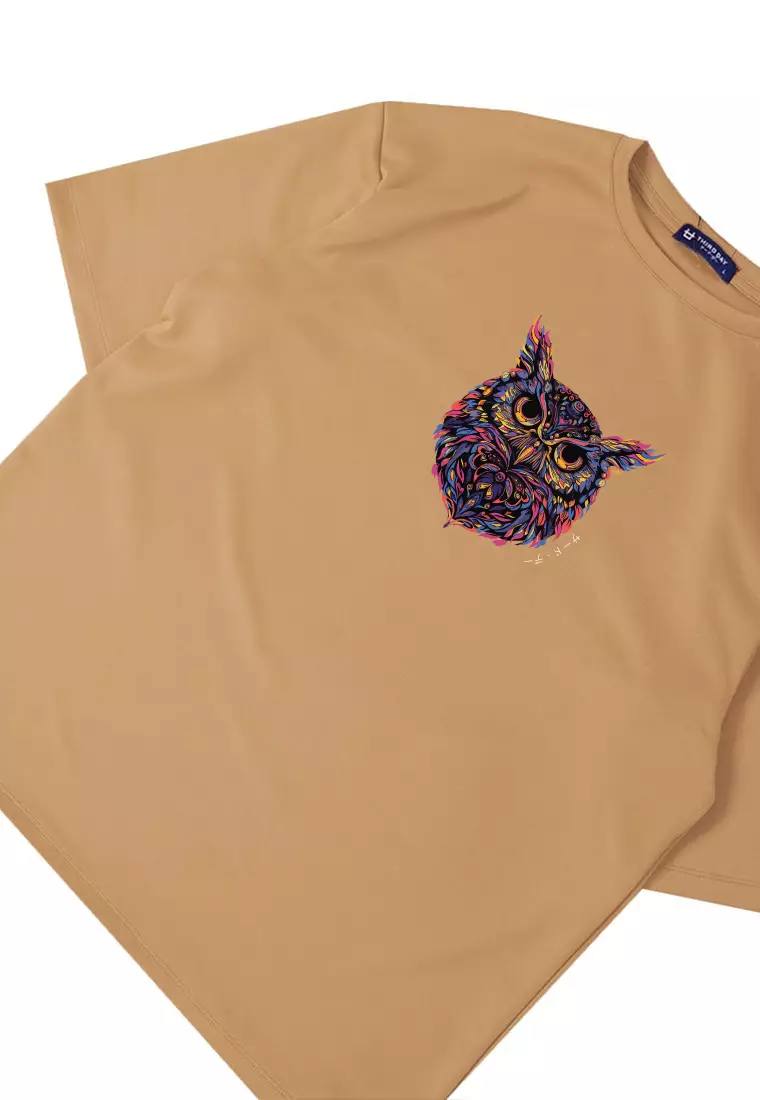 MTV79 Kaos Oversize Gambar Burung Hantu Owl Bahan Tebal Scuba "owl katakana" Khaki