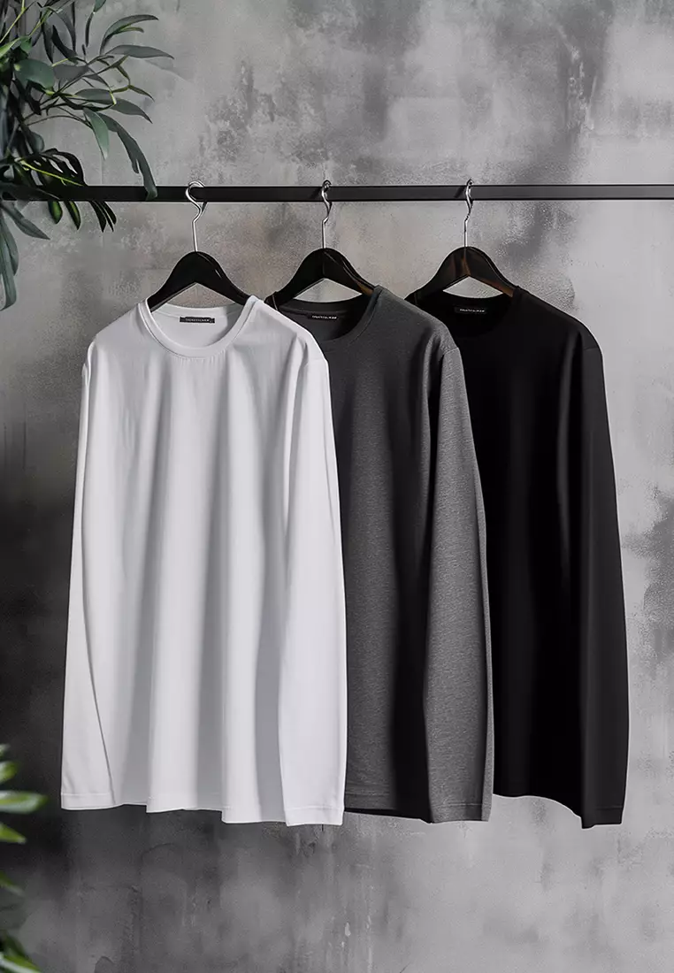 Anthracite Melange-White-Black Regular/Normal Cut 3-Pack 100% Cotton T-Shirt