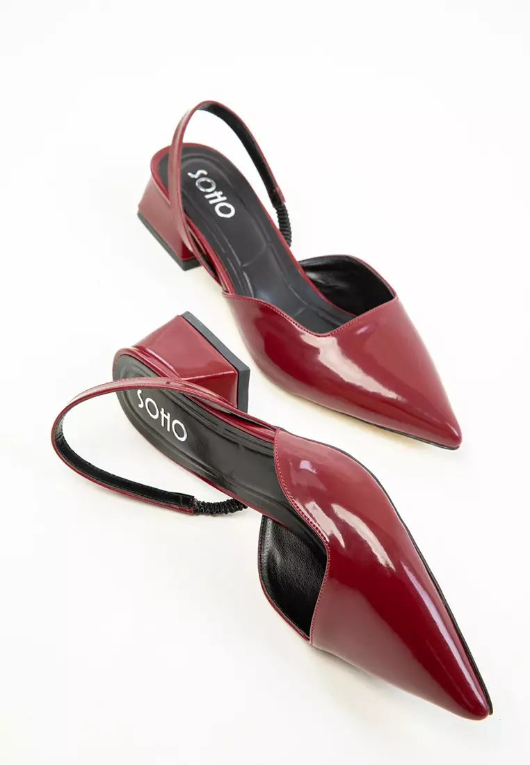 Claret Red Patent Leather Women's Classic Heeled Shoes 20318