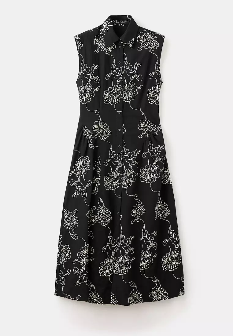 Embroidered Floral Shirt Dress