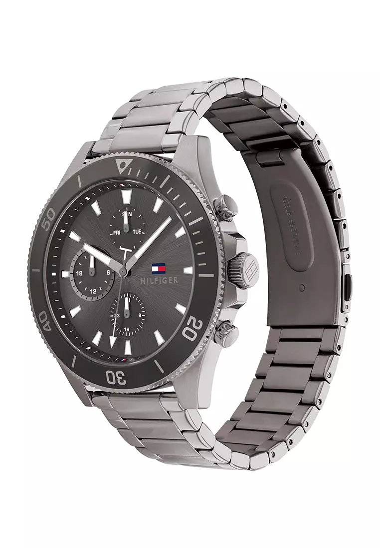 Tommy hilfiger men's grey ip blue dial bracelet watch best sale