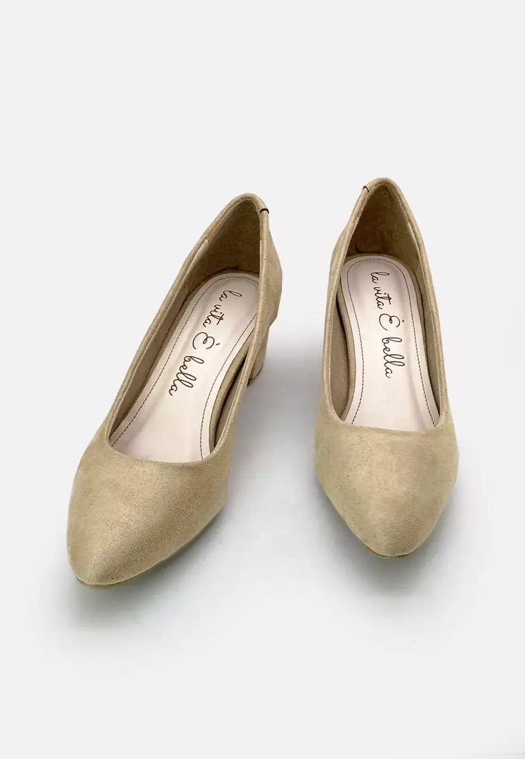 Blanche Pointed Toe Pumps Sepatu Block Heels Wanita