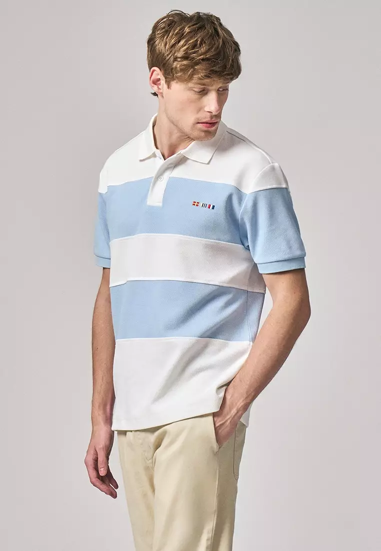 Regular Fit Color-Block Polo Shirt With Sailing Flag Icon Embroidery In Pique