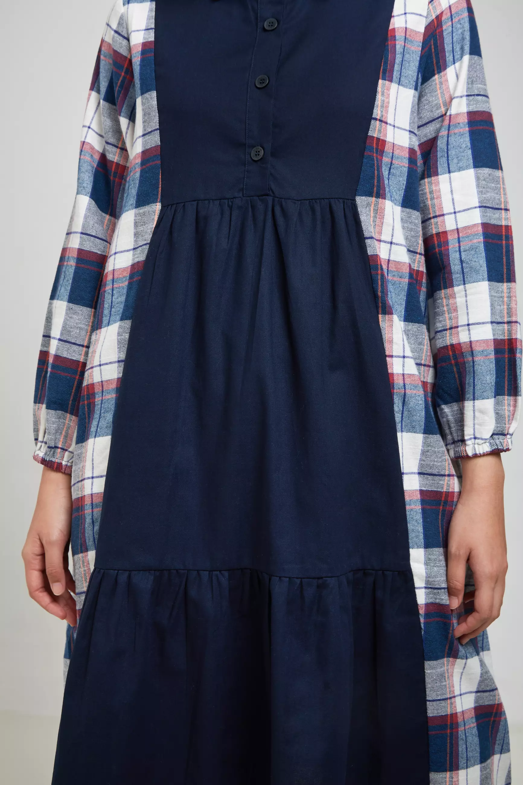 MFMW Seena Midi Dress Navy Motif Kotak