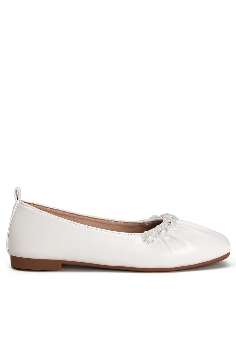 Microfiber Leather Pearl Buckle Flat Shoes YXD-N1-106