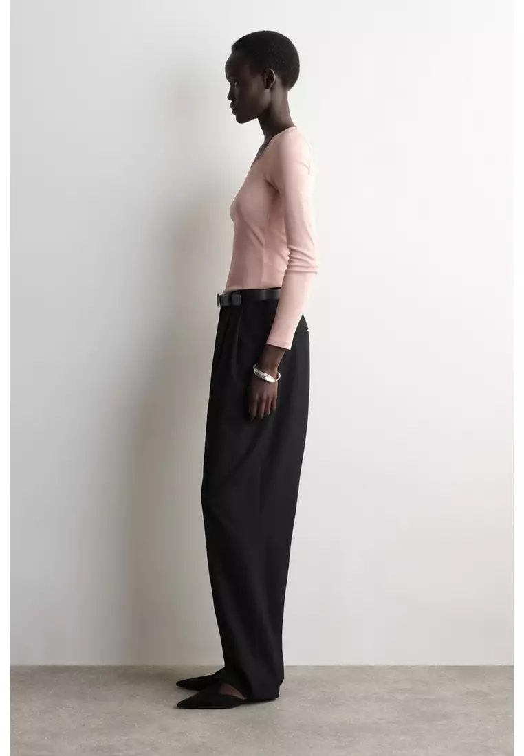 SATIN-TRIMMED COTTON-JERSEY LONG-SLEEVED TOP