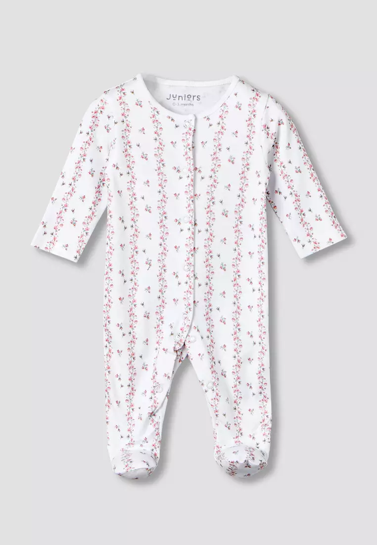 Babyshop Juniors Cotton Round Neck Long Sleeves Sleepsuit With Floral Print