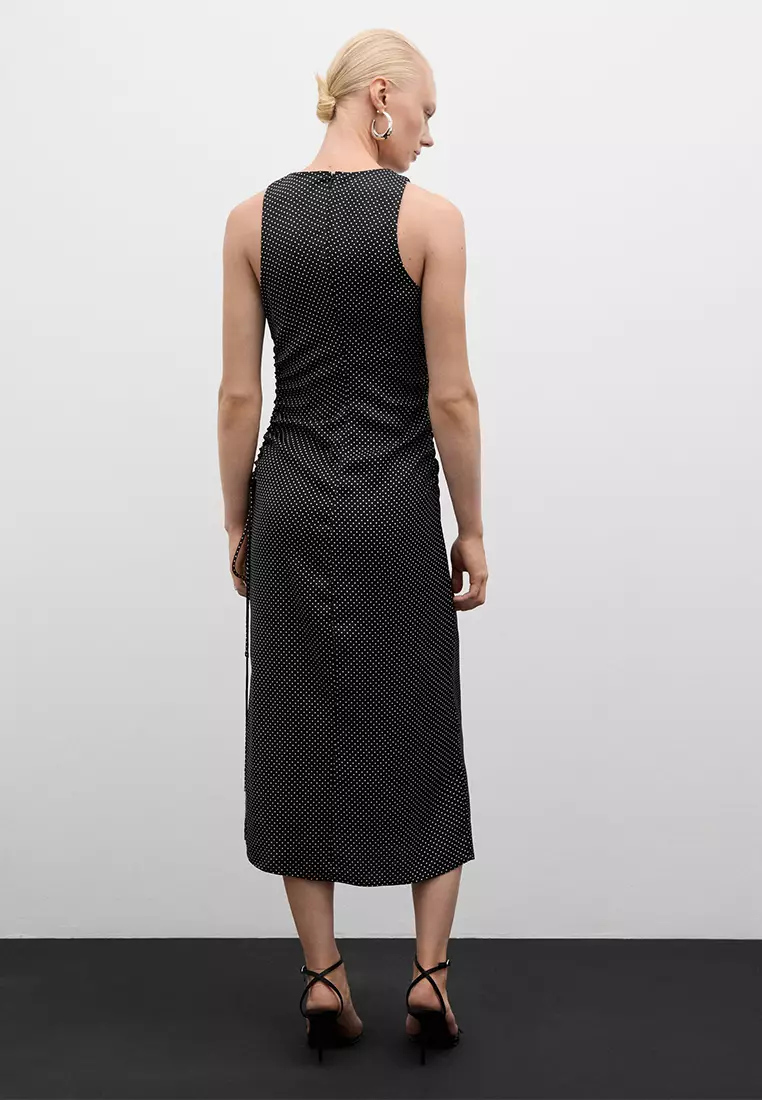 Polka-Dot Dress With Side Ruched