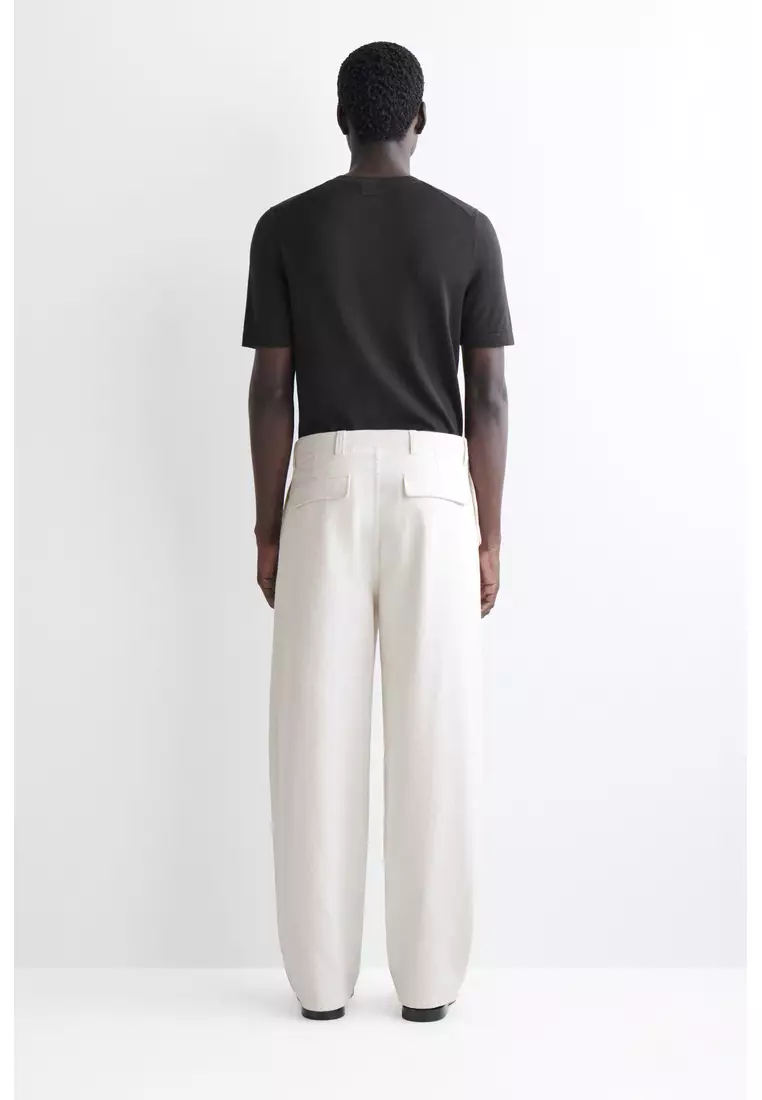 BELTED DENIM RELAXED-FIT BARREL-LEG TROUSERS