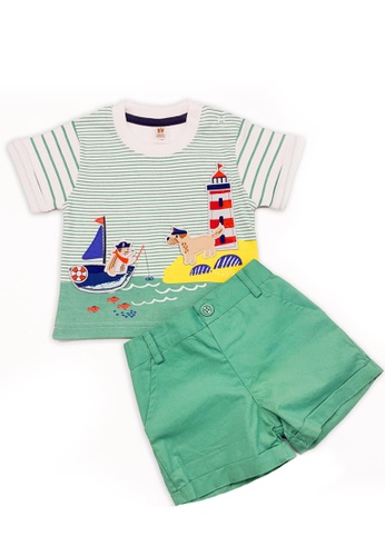 Toffyhouse white and green Toffyhouse ahoy there mate! shorts & t-shirt set 30745KA945000BGS_1