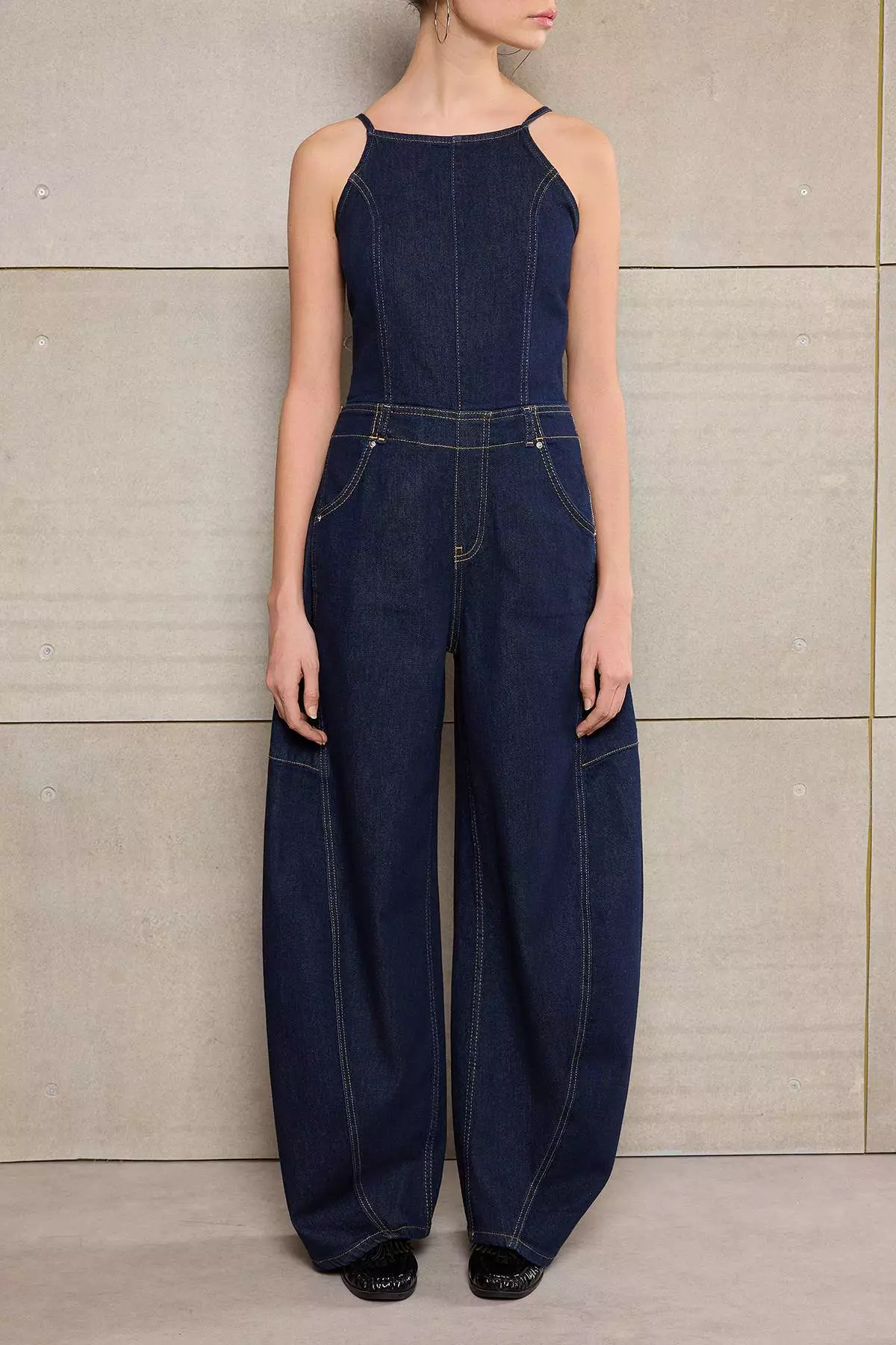 Teen Blue Strappy Slightly Stretchy Baggy Fit Denim Jumpsuit Twoss26Tu1