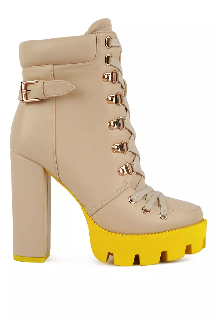 Cushion Collared Biker Boot in Beige