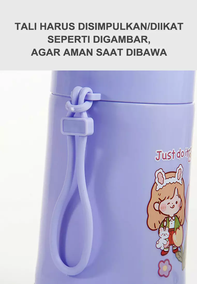 Wakakids Botol Minum Kaca Anak Food Grade Minimalis 350ml Tutup Karakter Kucing Lucu Bubble Warna Venrz Kuning