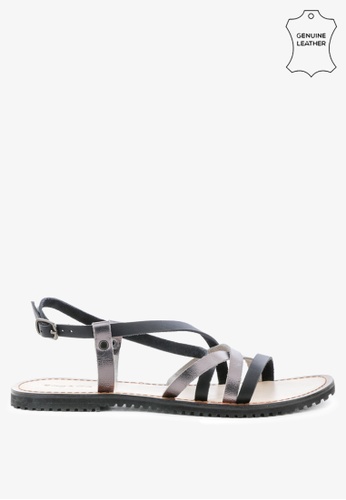 Rag & CO. black Strappy Flat Leather Sandals F0736SH229748AGS_1