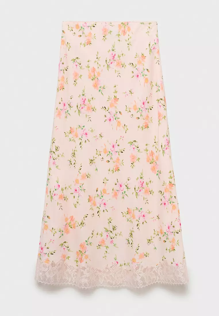 Buy Mango Floral Skirt With Lace Detail 2025 Online ZALORA
