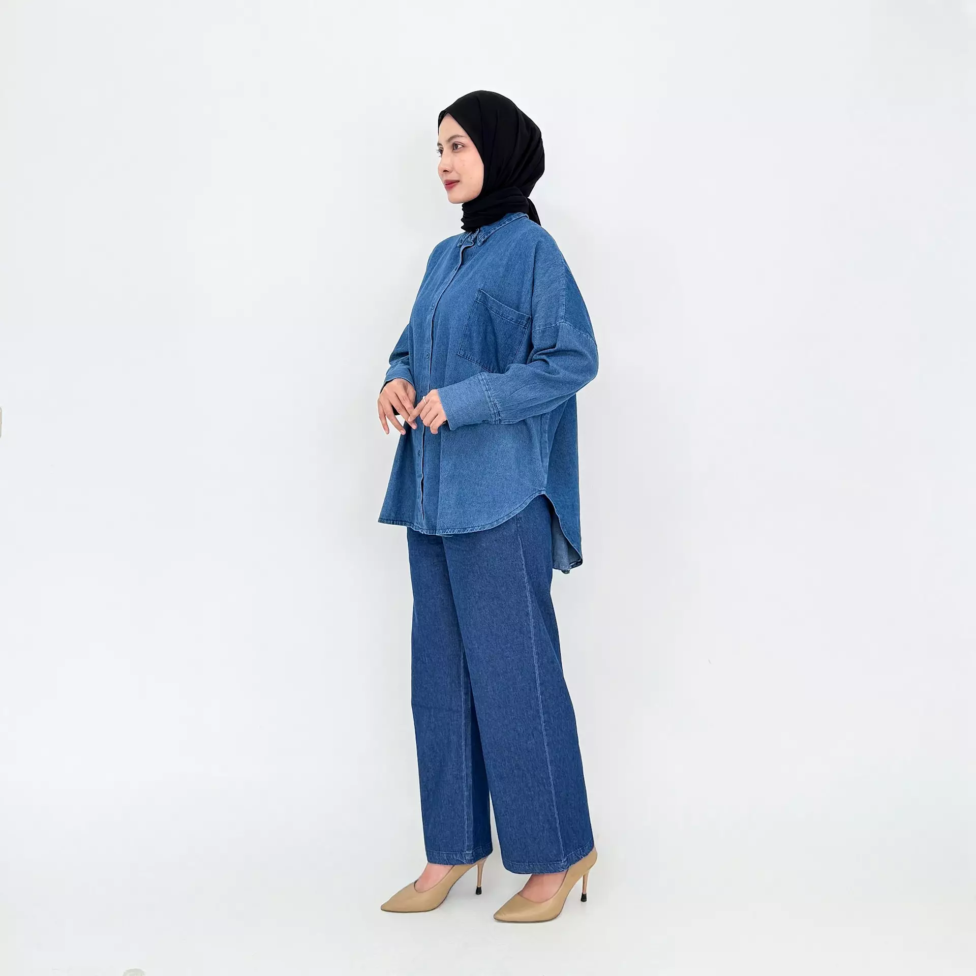 Setelan Baju Panjang Jeans Wanita - Dirra Denim Set 
