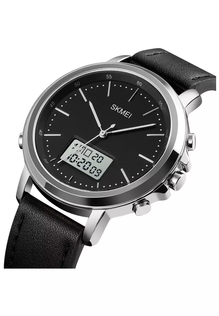 Jam Tangan Analog Digital Pria Design Elegan Waterproof Strap Tali Material Kulit Leather PM52 ORIGINAL