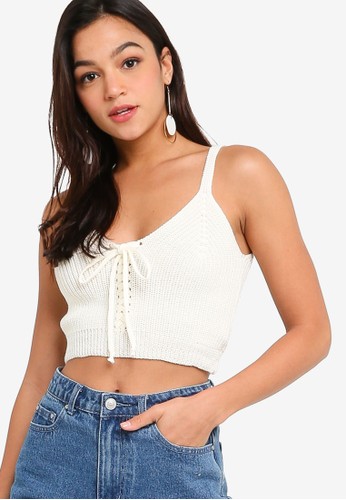Jual Zalora Young Lace Up Cami Knit Crop Top Original Zalora Indonesia