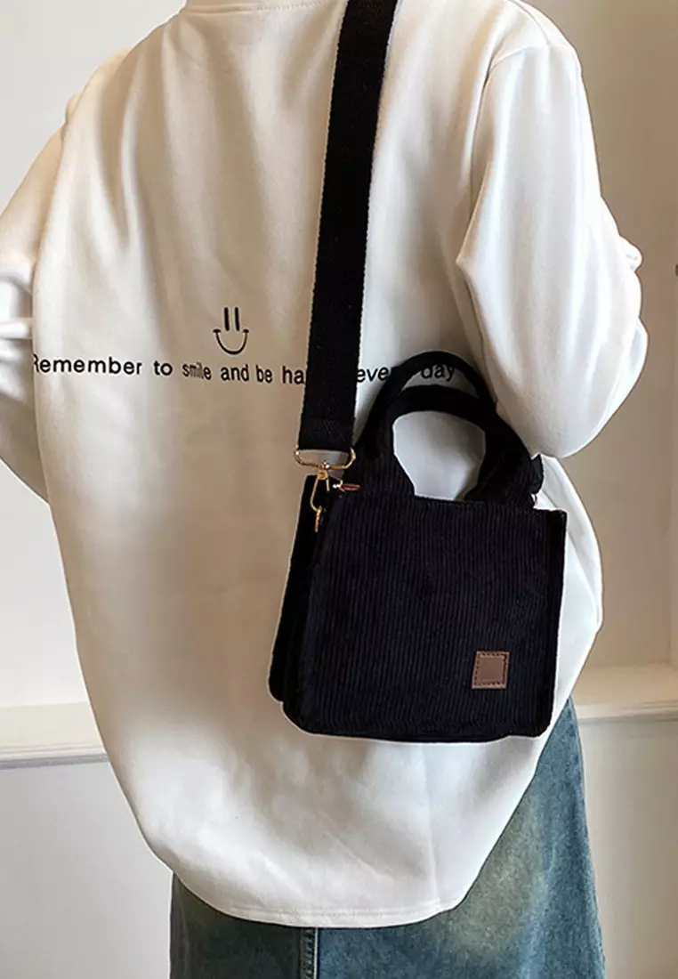 Wakakids Tas Selempang Wanita Sling Bag Kotak Corduroy Hand Bag Venrc Putih