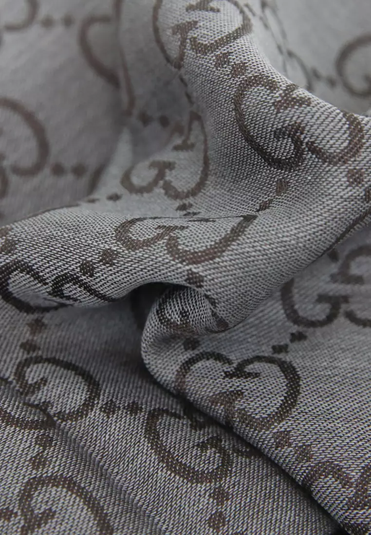 GG Logo Wool Silk Scarf in Dark Grey 165904 3G646
