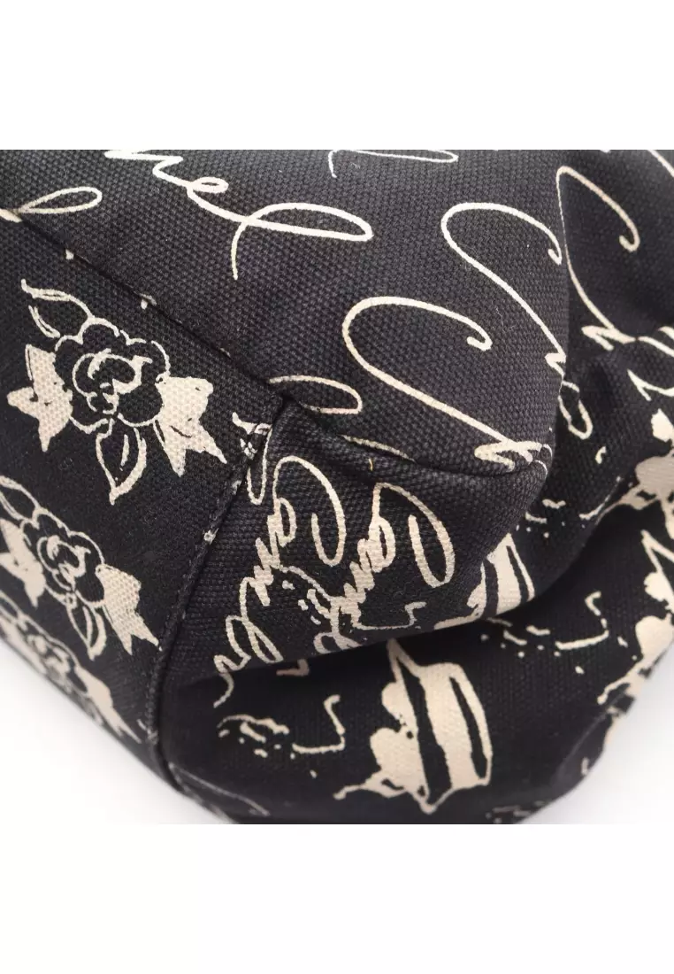 Pre-Loved Chanel coco mark camellia black hardware chain handbag chain tote bag canvas black